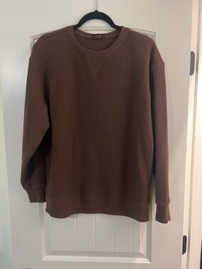 Womens waffle crew neck pullover